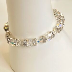 Sterling Silver Swarovski Bracelet, Aurora Borealis Bracelet S925